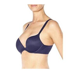 Spanx Pillow Cup Bra 32C Navy Blue Push Up Plunge Underwire Comfort Strap Adjust